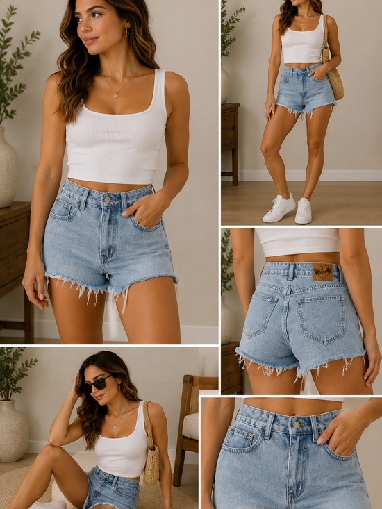 White Fox Boutique Pants - White Fox Light Wash High Rise Raw Hem Denim Shorts XS
